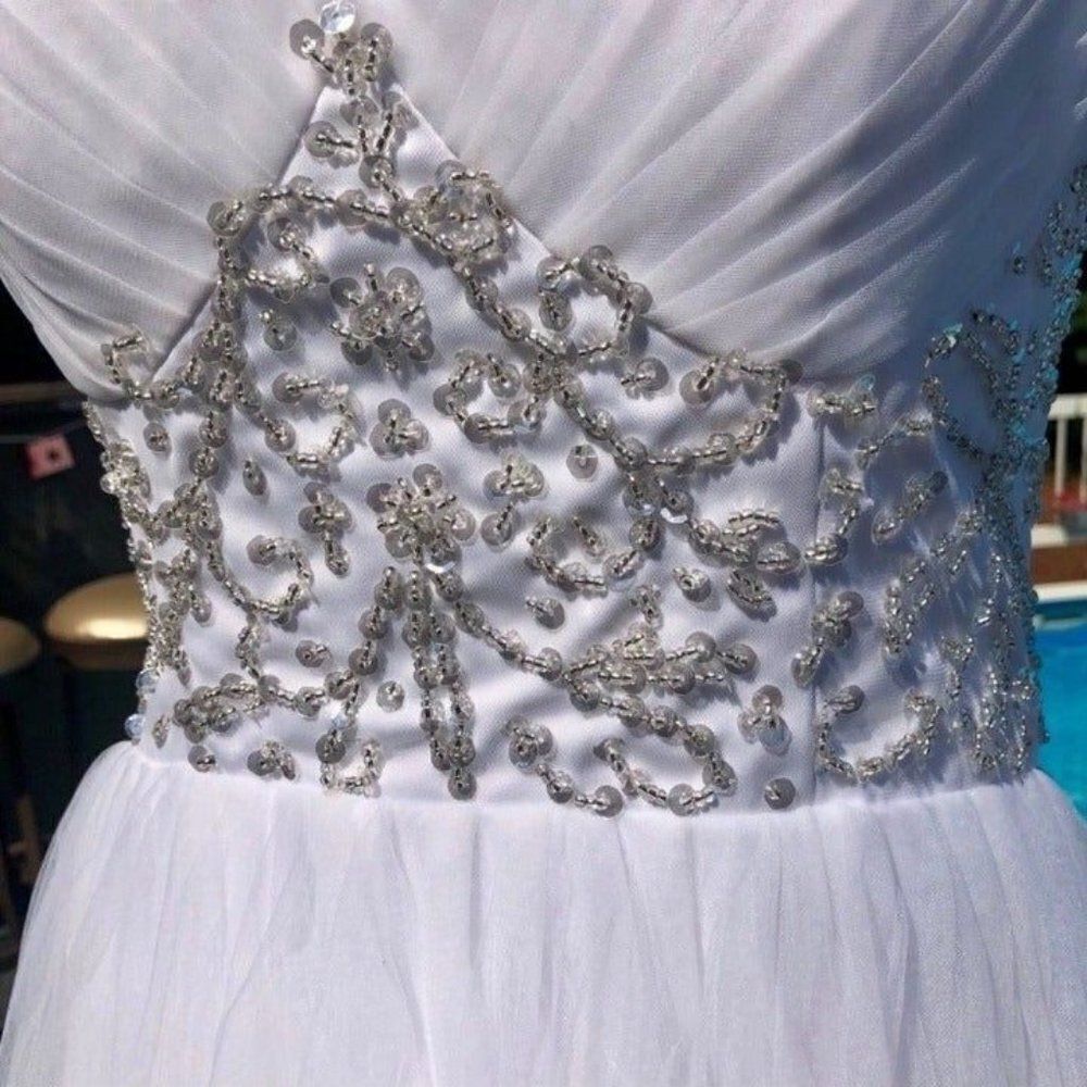 Wedding Dress Custom Beaded Sheer Back Full Skirt Fits Size 10 - 12 - Picture 3 of 8